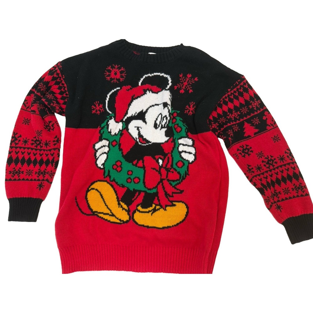 Disney Mickey Mouse Ugly Christmas Sweater Red Black Small